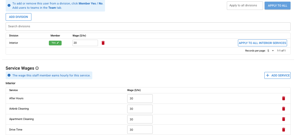 Service wages can be managed against the staff setup