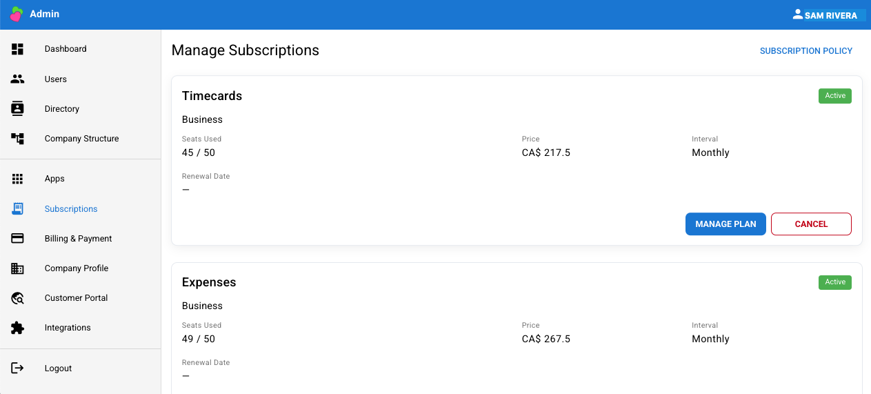 Apps can be subscribed to as the business needs them