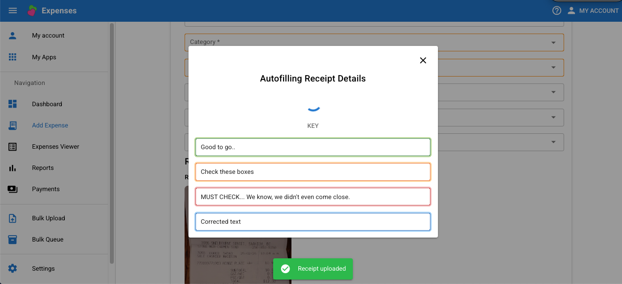 Receipt details can be auto-completed from upload