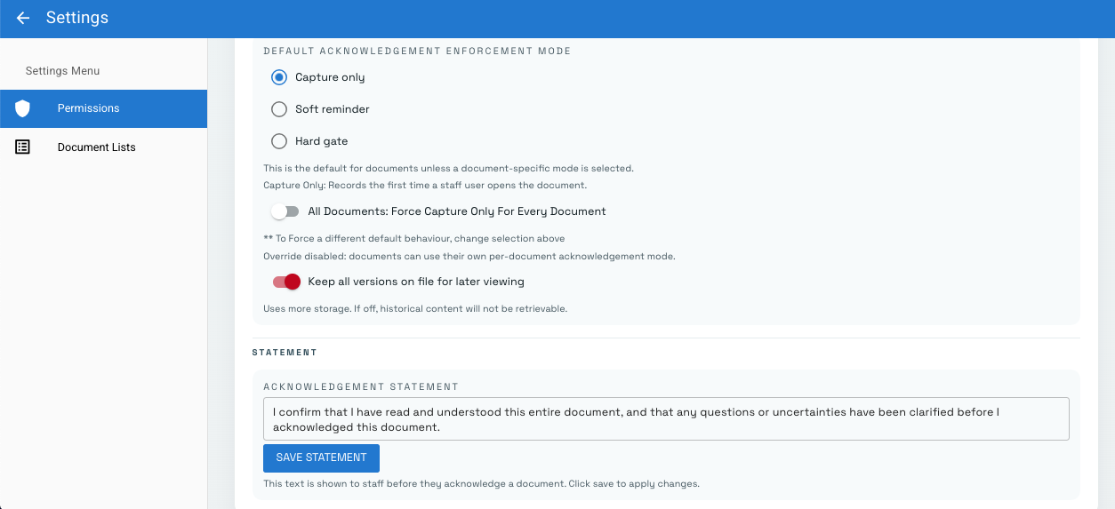 Control who can read, manage, and acknowledge documents
